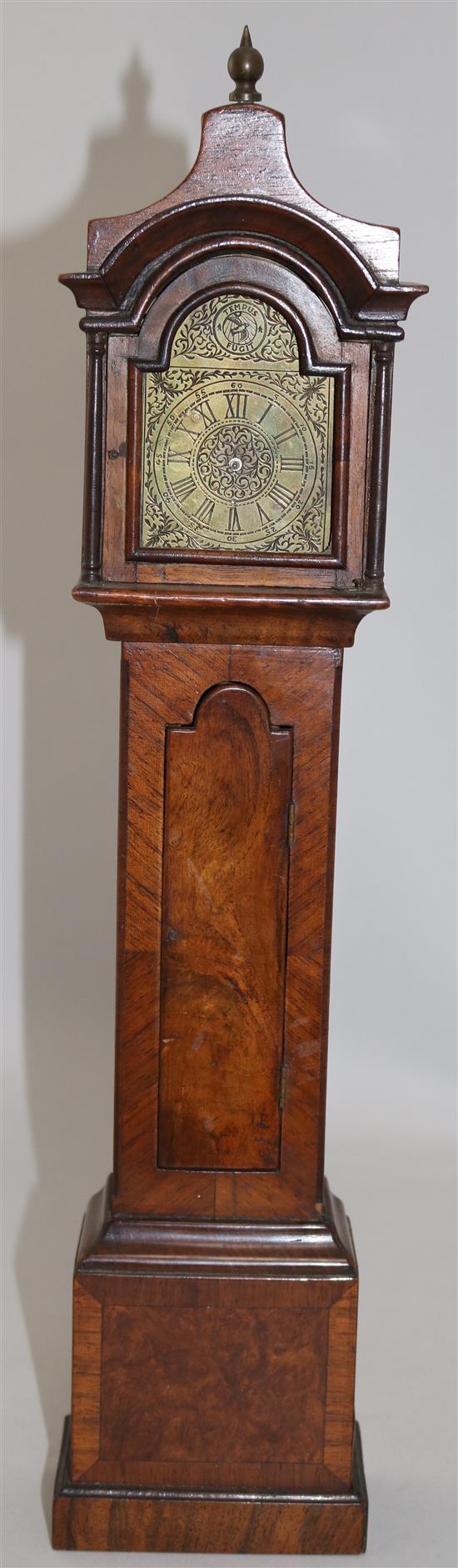 A 20th century miniature walnut longcase clock, 18in.